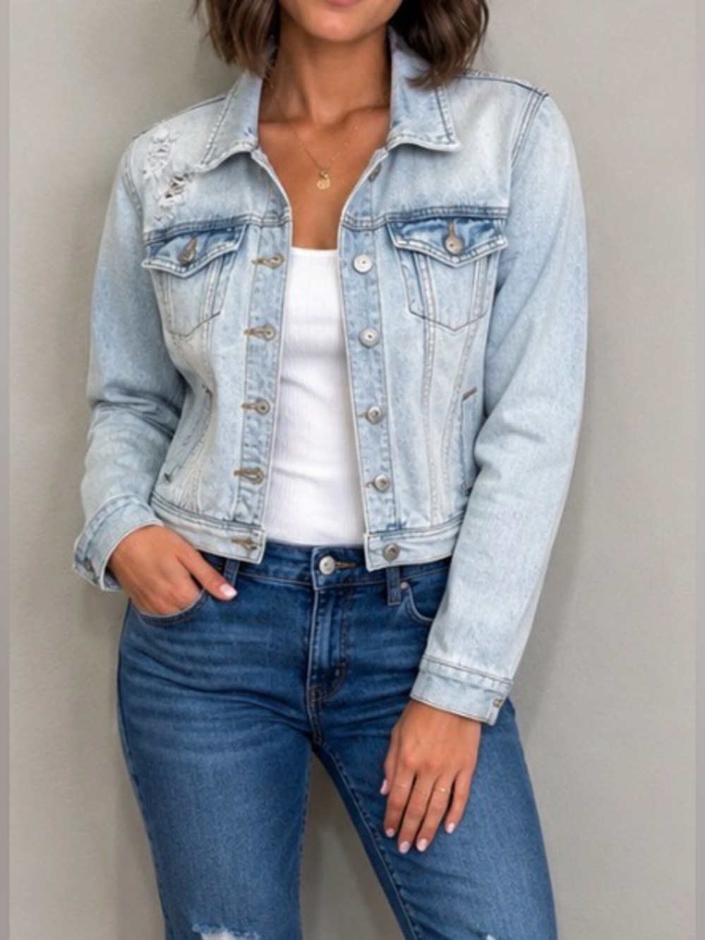 Brandy Melville Jean Jacket Distressed Faded Y2K Western